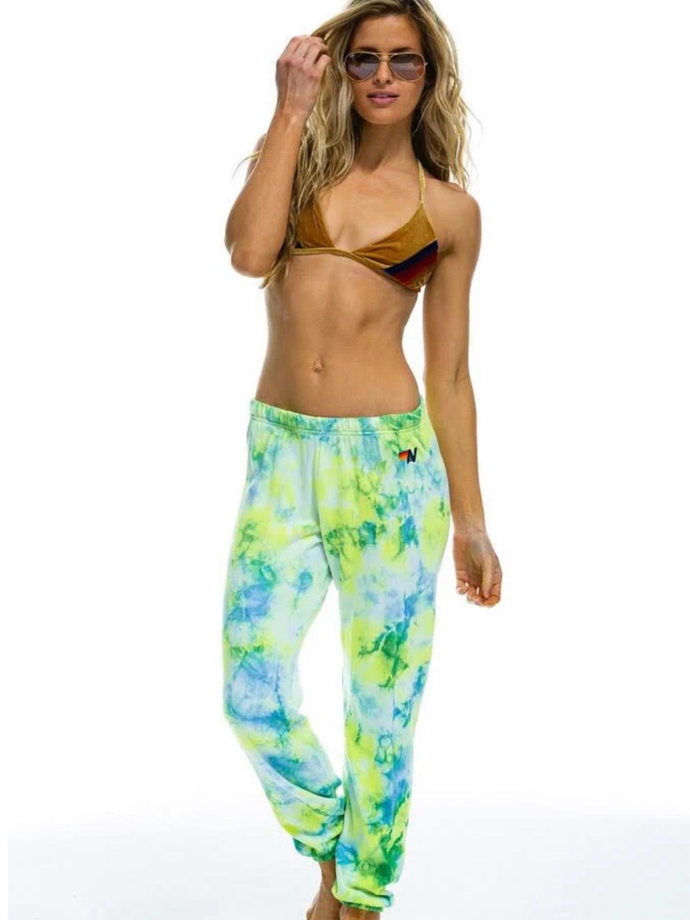 Tie-Dye Jogger Pants in Lime & Aqua XS